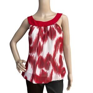 Studio Y Women Red White Sleeveless Scoop Neck Tie Back Blouse Size M